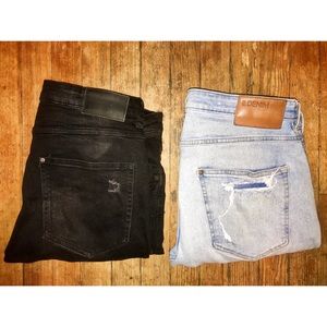 H&M Distressed Black And Blue Denim Jeans.